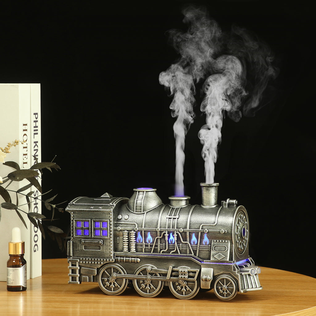 Retro Train Ultrasonic Humidifier with Aromatherapy and Flame Effect