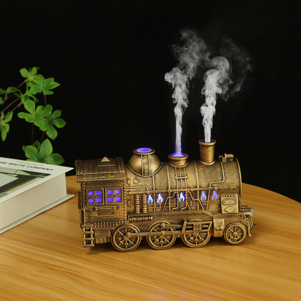 Retro Train Ultrasonic Humidifier with Aromatherapy and Flame Effect
