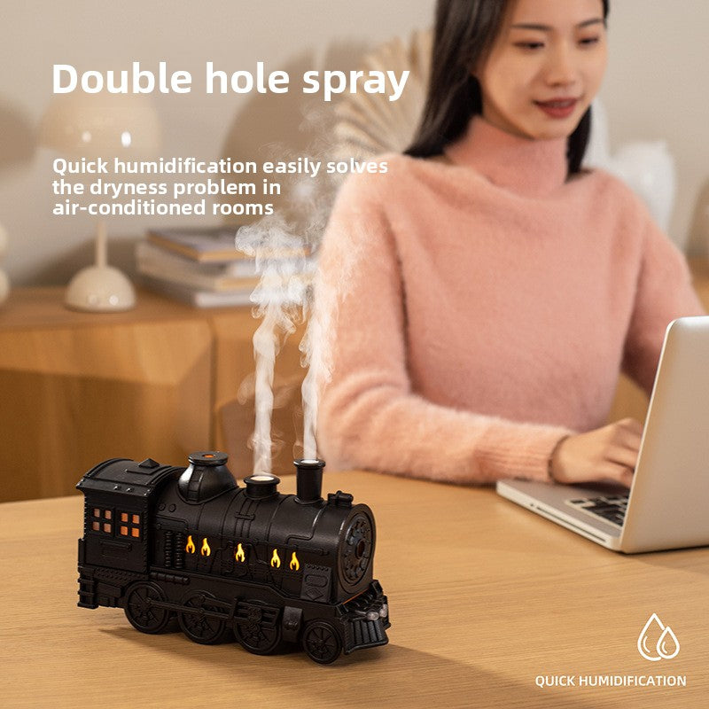 Retro Train Ultrasonic Humidifier with Aromatherapy and Flame Effect
