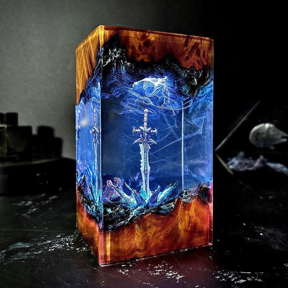 Magic Sword Night Light Solid Wood Resin Art Lamp