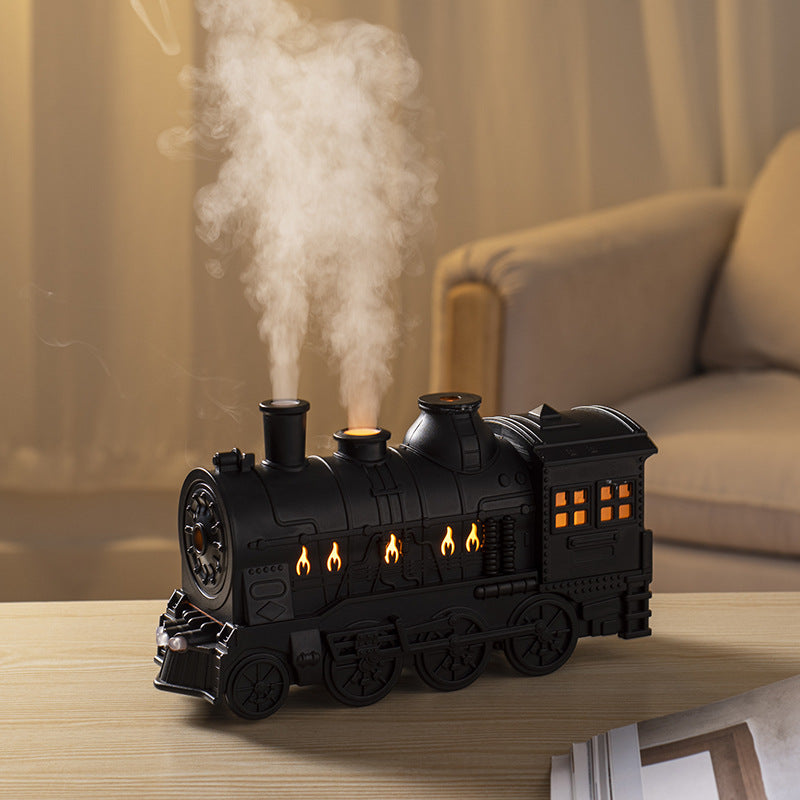 Retro Train Ultrasonic Humidifier with Aromatherapy and Flame Effect