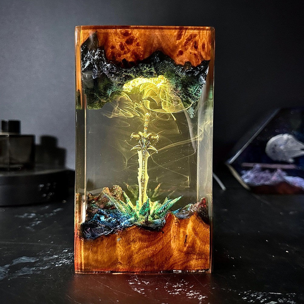 Magic Sword Night Light Solid Wood Resin Art Lamp
